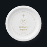 Baptism Gold White Monogram Initials Elegant Cute Paper Plate<br><div class="desc">Designed with text templates for monogrammed initials and other personalised details which you can customise!</div>