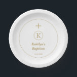 Baptism Gold White Monogram Initials Elegant Cute Paper Plate<br><div class="desc">Designed with text templates for monogrammed initials and other personalised details which you can customise!</div>