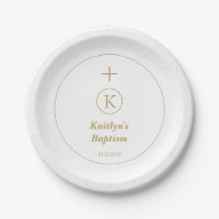 Baptism Gold White Monogram Initials Elegant Cute
