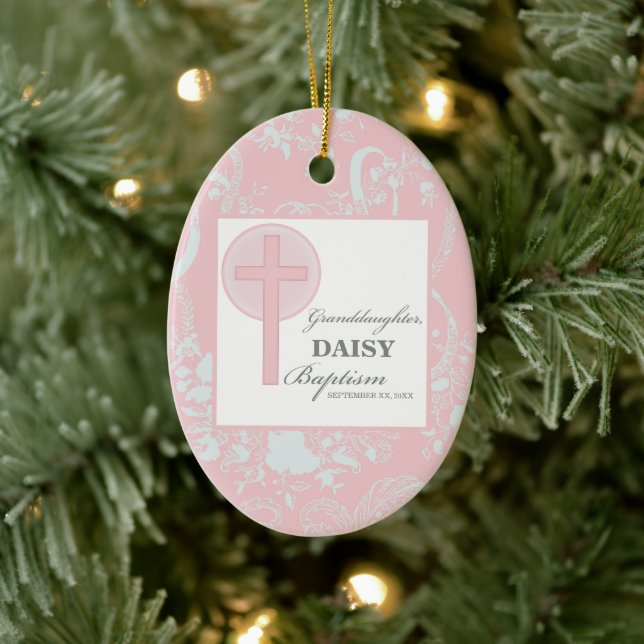 Baptism Granddaughter Pink Lace Personalised Ceramic Tree Decoration (Tree)