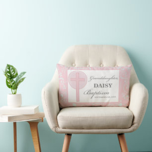 Baptism Granddaughter Pink Lace Personalised Lumbar Cushion