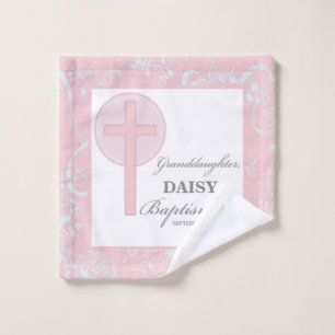 Baptism Granddaughter Pink Lace Personalised Wash Cloth