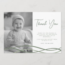 Baptism Green Waves Photo Thank You Card
