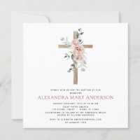 Baptism Greenery Dusty Pink Rose Cross Christian