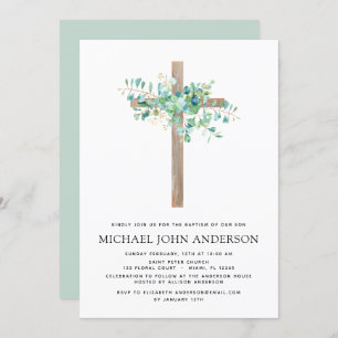 Baptism Greenery Eucalyptus Botanical Sage Invitat Invitation