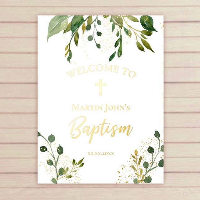Baptism greenery gold details welcome sign (Creator Uploaded)