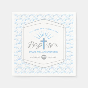 Baptism halo and cross custom blue grey napkin