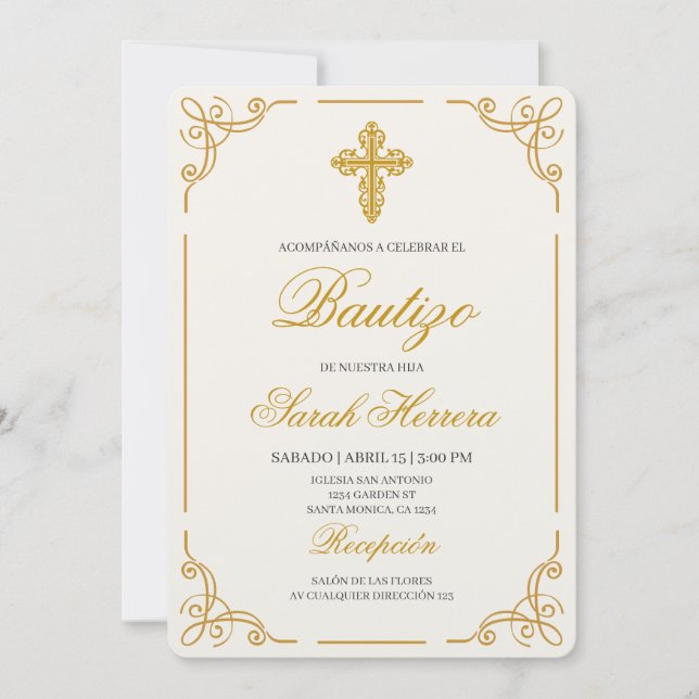 Baptism in Spanish for Girl Invitation (Front)