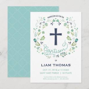 Baptism Invitation - Boy - Customise - with Cross