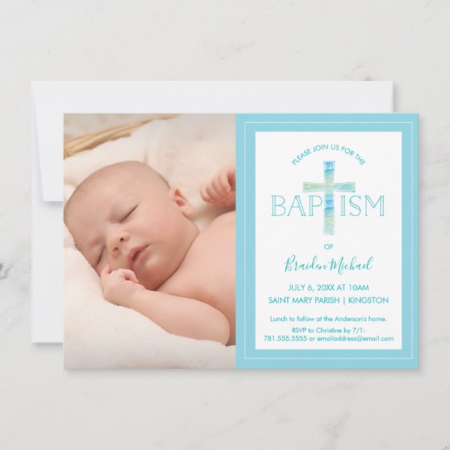 Baptism Invitation - Boy's Photo Invite (Front)