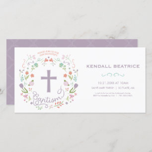 Baptism Invitation Card - Baby Girl Invite, Cross