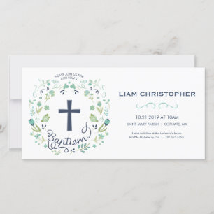 Baptism Invitation Card - Invite w/ Cross - Custom