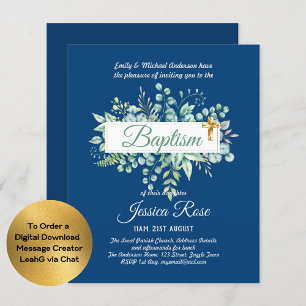 Baptism Invitation Eucalyptus Greenery BUDGET