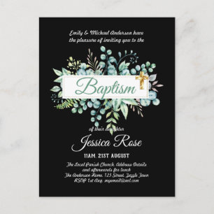 Baptism Invitation Eucalyptus Greenery BUDGET Postcard