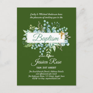 Baptism Invitation Eucalyptus Greenery BUDGET Postcard