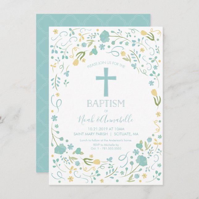 Baptism Invitation for Boy and/or Girl w/ Cross (Front/Back)