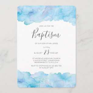 Baptism invitation Salty sea blue watercolour