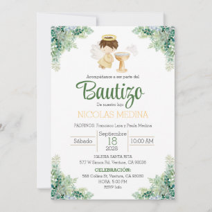 Baptism Invitation Spanish boy greenery 