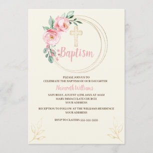 Baptism Invitation Template, Blush Pink Floral