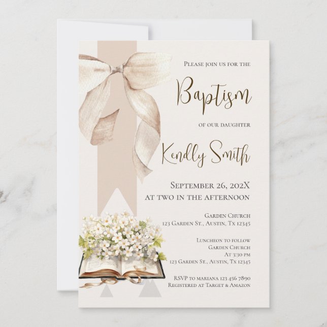 Baptism invitation with bow (Front)