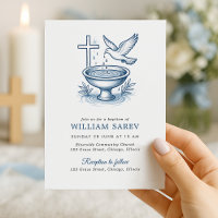Baptism Invitation with Dove and Water Bowl Design