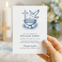 Baptism Invitation with Dove and Water Bowl Design