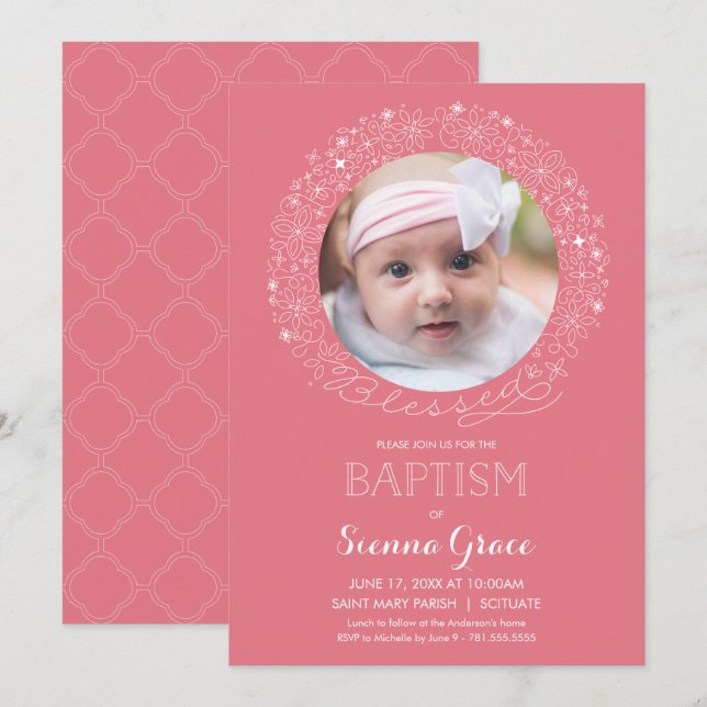 Baptism Invitation with Photo, Picture Invite (Front/Back)