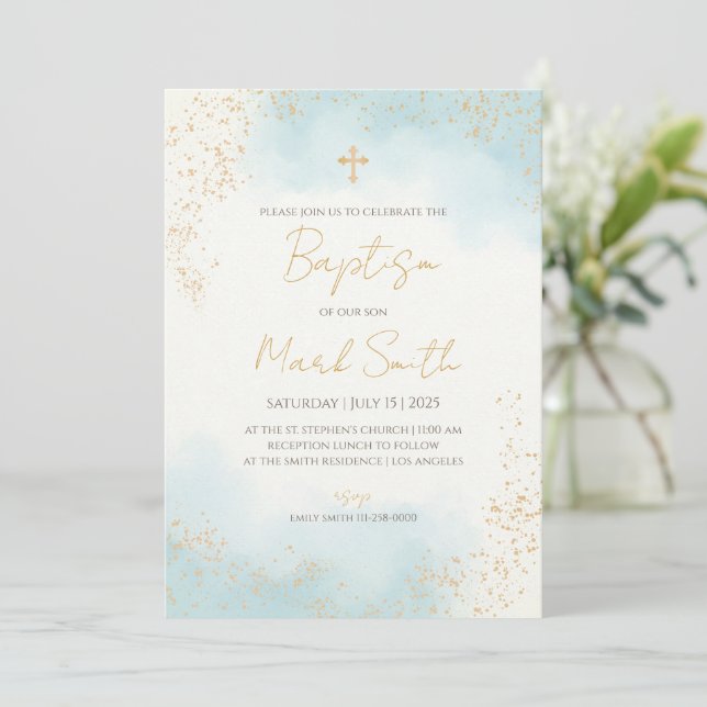 Baptism invitations Boy & Boy Christening invites (Standing Front)
