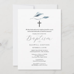 Baptism Invitations Dusty Blue Botanicals
