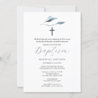 Baptism Invitations Dusty Blue Botanicals 