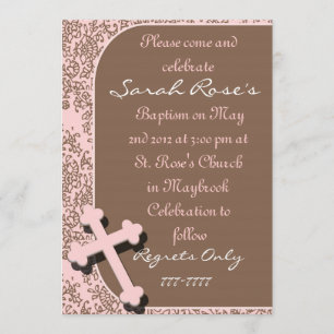 BAPTISM Invitations PINK DAMASK For GIRLS
