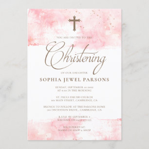 Baptism Invitations   Pink Splash & Gold Glitter