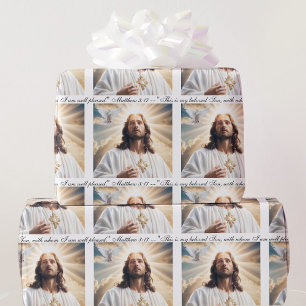 Baptism Jesus Holy Spirit Dove Matthew 3:17 Text Wrapping Paper