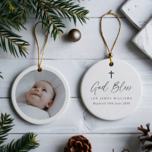 Baptism Keepsake Round Photo Ceramic Tree Decoration