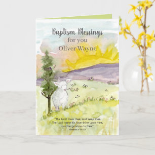 Baptism Lamb Sunrise Landscape Personalised Card