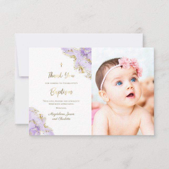 Baptism lavender ink thank you card (Front)