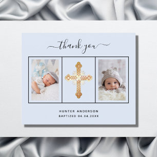 Baptism light blue photo boy thank you card