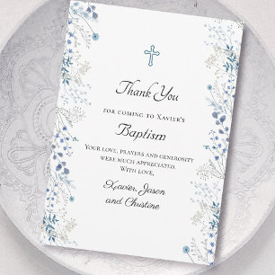 Baptism little blue watercolor flowers thank you invitation