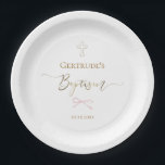 Baptism little pink bow paper plate<br><div class="desc">Baptism paper plates</div>