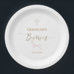 Baptism little pink bow paper plate<br><div class="desc">Baptism paper plates</div>