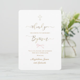Baptism little pink bow thank you card