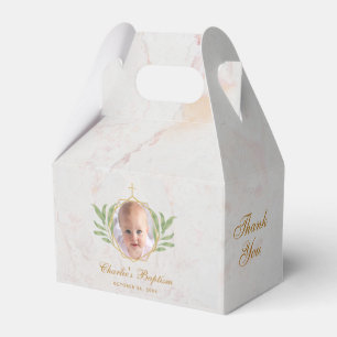 Baptism Marble Photo Leaves Foliage Botanical Favour Box