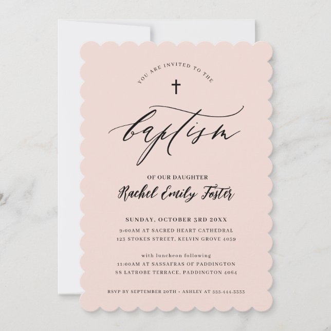 BAPTISM minimal calligraphy elegant blush pink Invitation (Front)