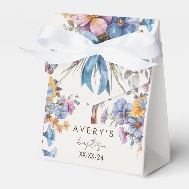 Baptism modern blue watercolor cross elegant favour box (Front Side)