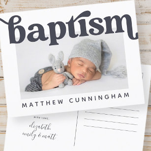 Baptism Modern Bold Simple  Photo Thank You Announcement Postcard