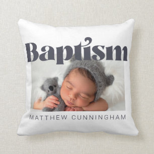 Baptism Modern Bold Simple  Photo Thank You Cushion