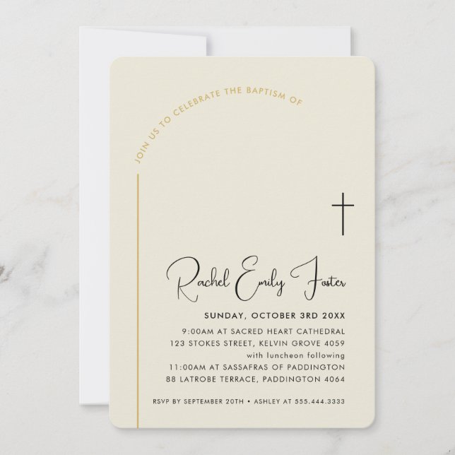 BAPTISM modern cross editable curved text  Invitation (Front)