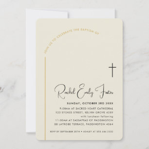 BAPTISM modern cross editable curved text Invitation