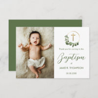 Baptism Modern Green Wreath cross Custom photo