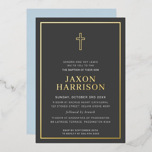 BAPTISM modern minimal cross border boy baby blue (Front/Back)